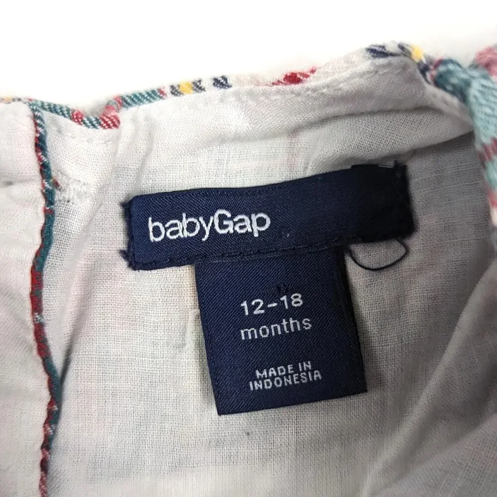 Baby Gap Dress Girls Sz 12-18m Plaid Christmas Embroidered Casual